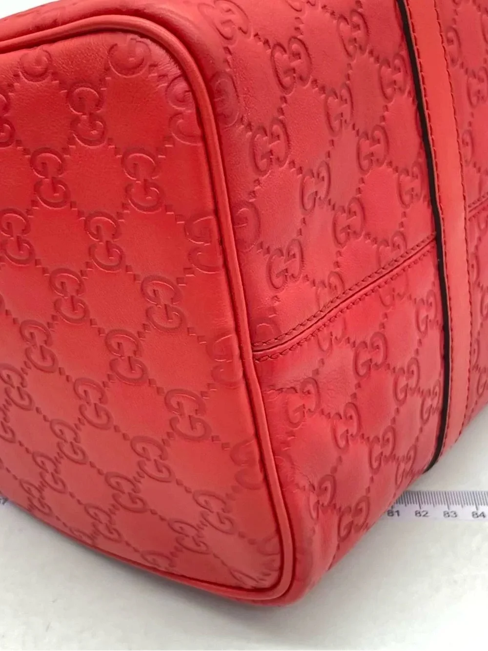 GUCCI Boston Red Joy Guccissima Embossed Leather Satchel Bag